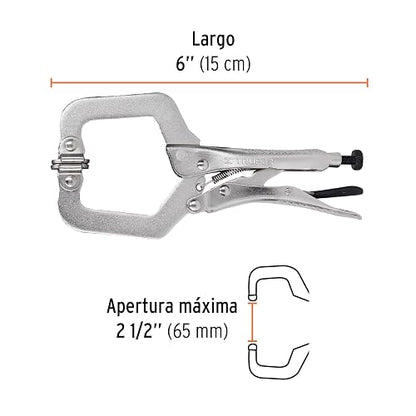 Truper PPC-6R, Pinza de presión tipo "C" de 6", con mordaza autoajustable