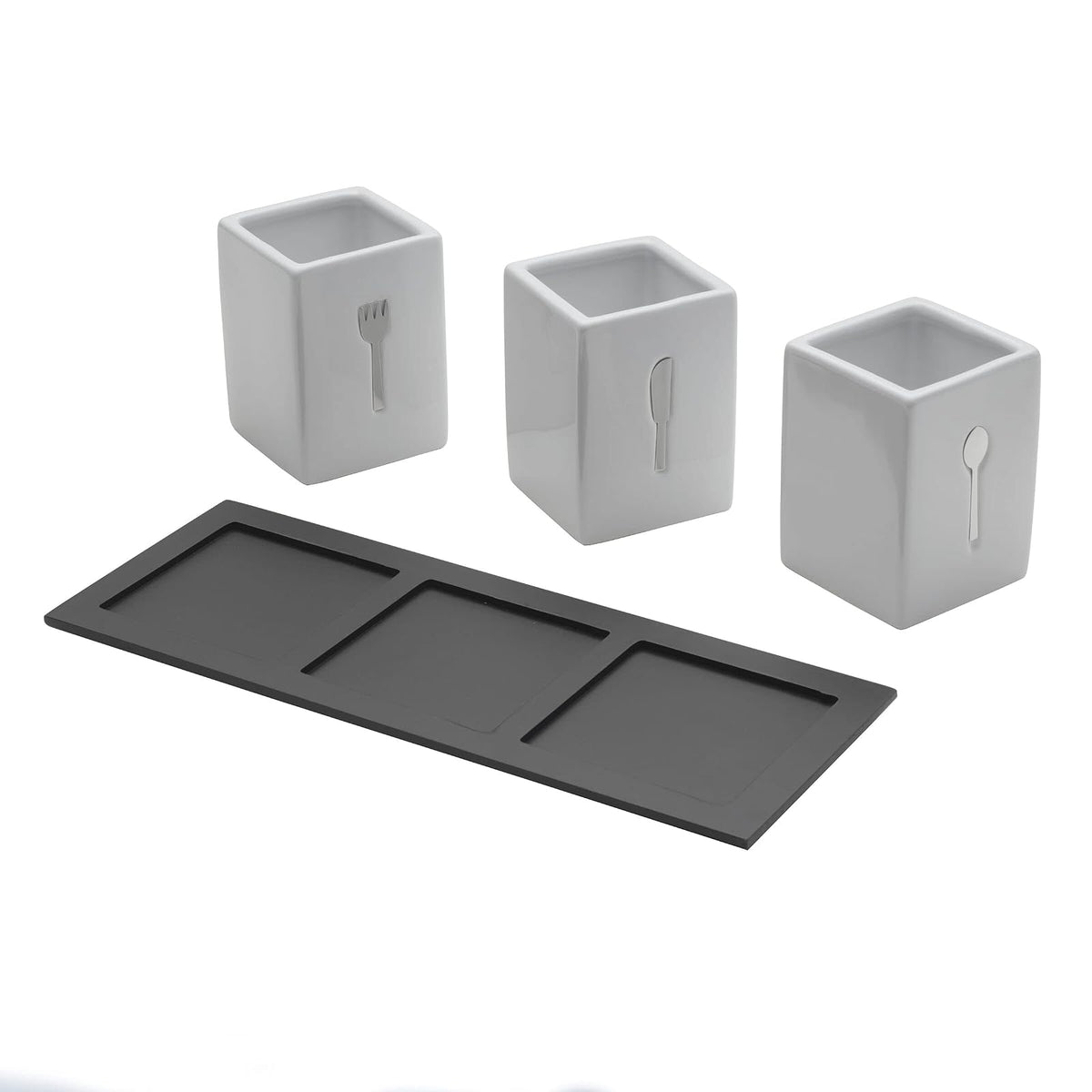 Towle Living 3-Piece Ceramic Caddy with Wood Tray