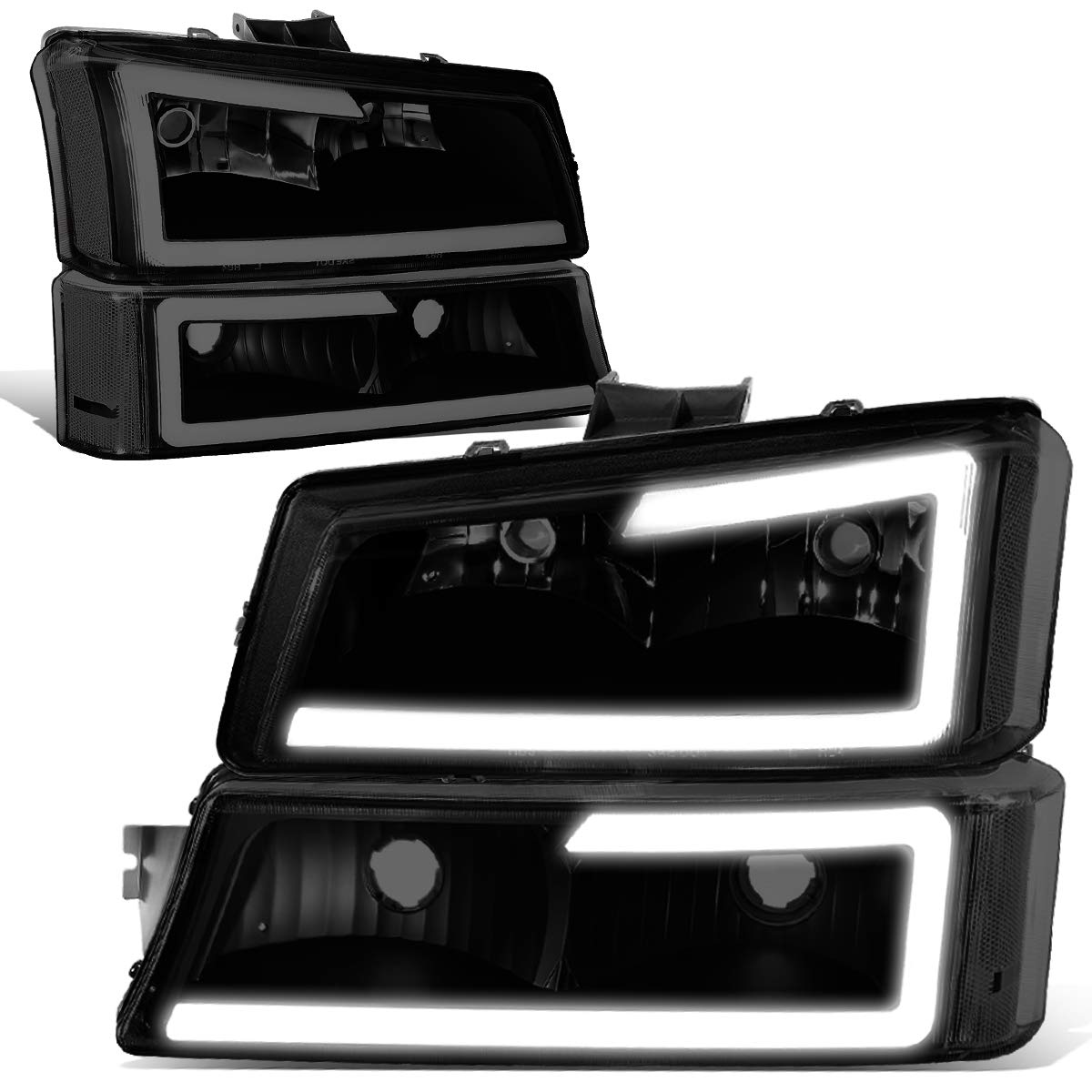 DNA Motoring Faros Delanteros LED DRL para Chevrolet Silverado 2003-2007 - negro, (Black Smoked)