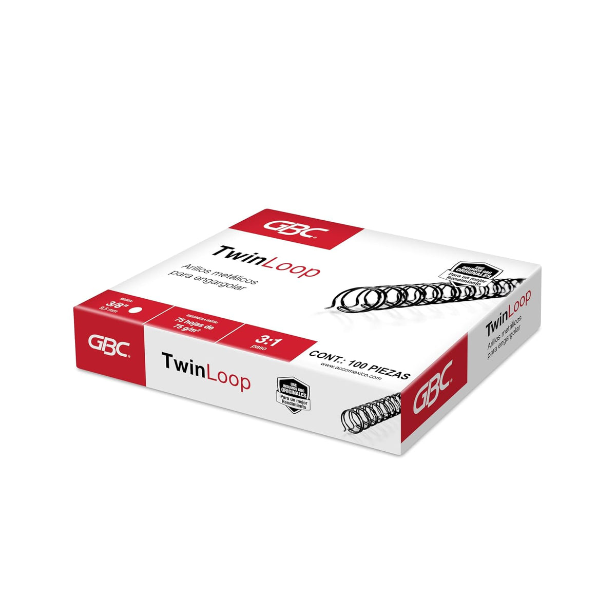 GBC Arillo Metálico Twin Loop 3:1-3/8" para Engargolar, Color Negro, Paquete con 100 Piezas. P7242