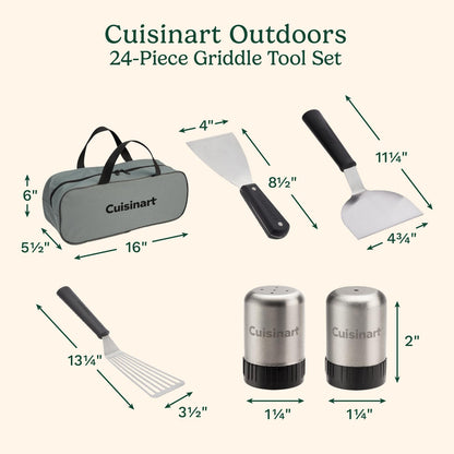 Cuisinart - Juego de Herramientas para Plancha de 24 Piezas con Bolsa de Almacenamiento, Accesorios de Plancha Plana de Acero Inoxidable con espátulas, cúpula derretidora, Prensa para Hamburguesas