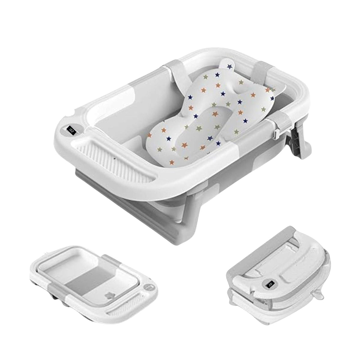 Motek Squash Bañera Plegable para Bebé con Termómetro Digital - Gris