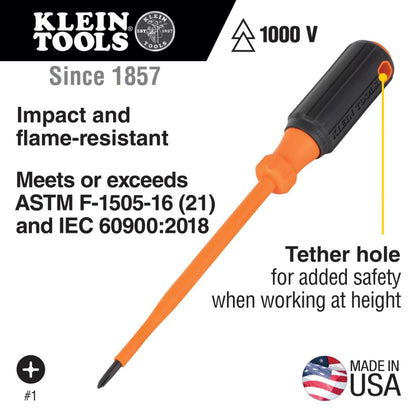 Klein Tools 85077INSR - Juego de destornilladores aislados con magnetizador, fabricado en Estados Unidos, destornilladores eléctricos de 1000 V, Phillips, ranurado, cuadrado, 7 piezas