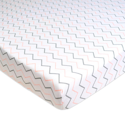 American Baby Company Sábana Ajustable de Algodón para Mini Cuna - Zigzag rosa - Twin