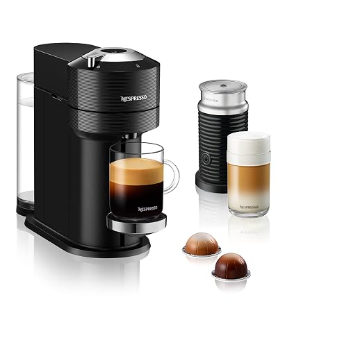 Nespresso Cafetera Vertuo Next Negro con Espumador + 12 Cápsulas | Incluye 12 Cápsulas de regalo y Espumador de leche