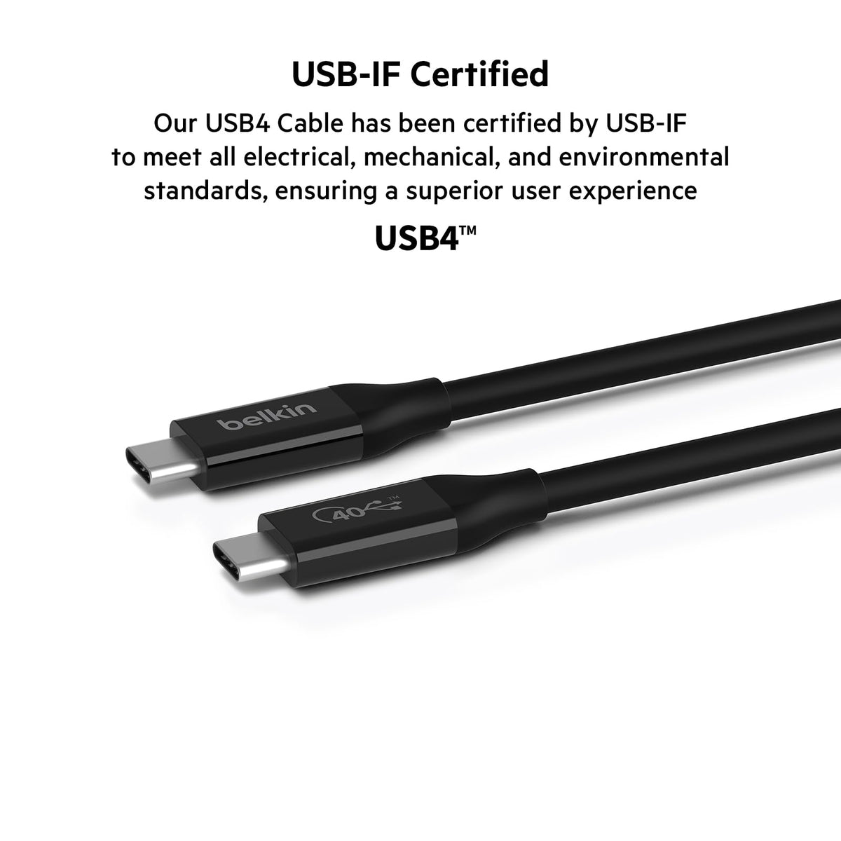 Belkin - Cable USB 4 de 0,8 m con certificación USB IF con entrega de energía de hasta 100 W, velocidad de transferencia de datos de 40 Gbps y versiones anteriores compatible con Thunderbolt 3, USB