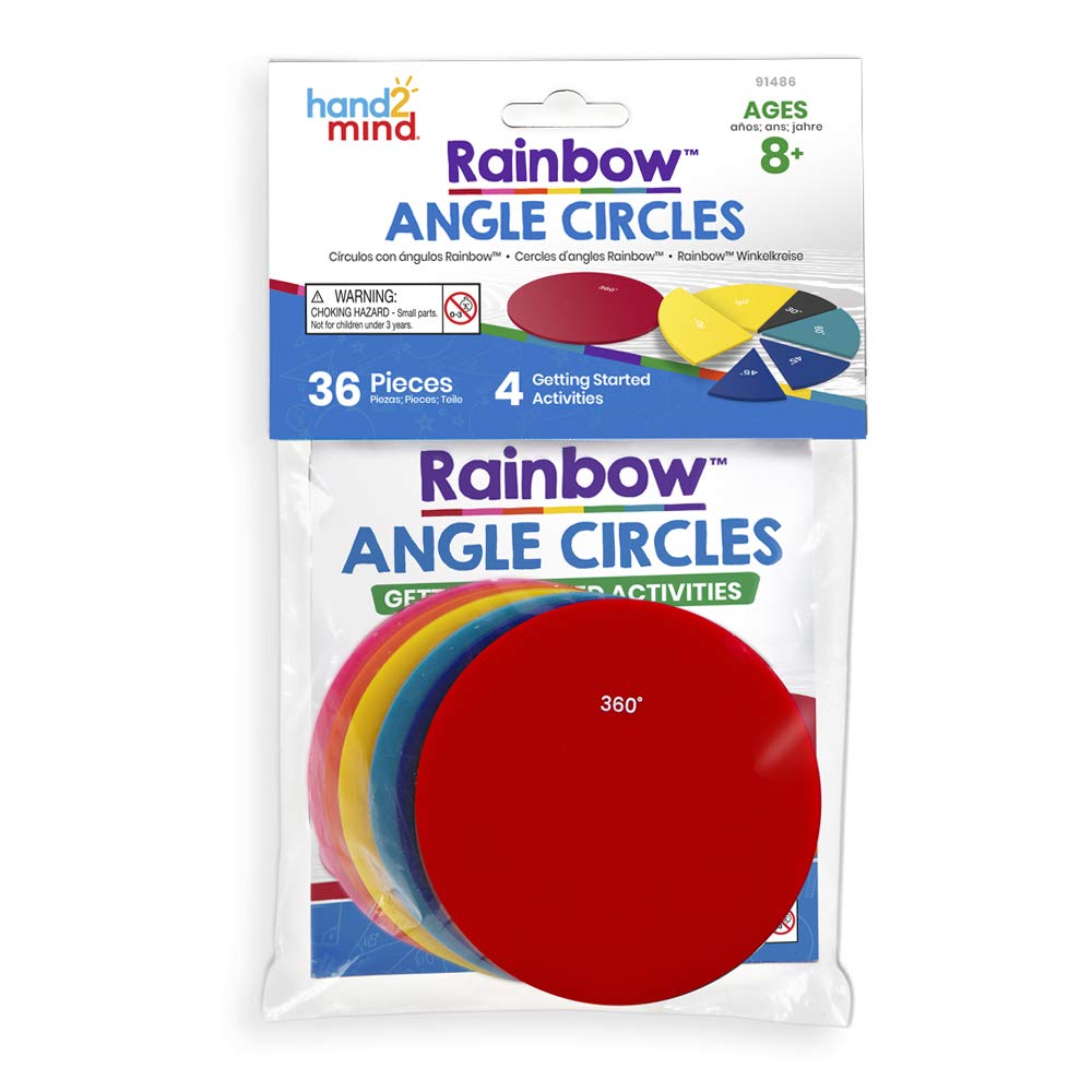 Hand2mind - Círculos de ángulo arcoíris para aprender sobre ángulos y grados con manipuladores de ángulo, Arcoiris (Rainbow), 1