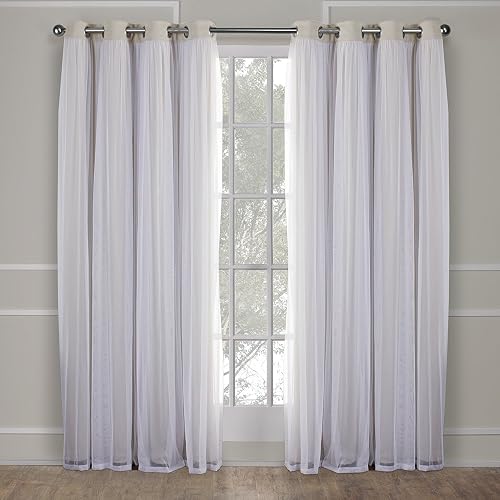 Exclusive Home Cortinas Catarina de Color Liso, con Capa Opaca y Transparente, par de Cortinas con Ojales en la Parte Superior, 52 x 108 cm., Arena, 52x108, 1