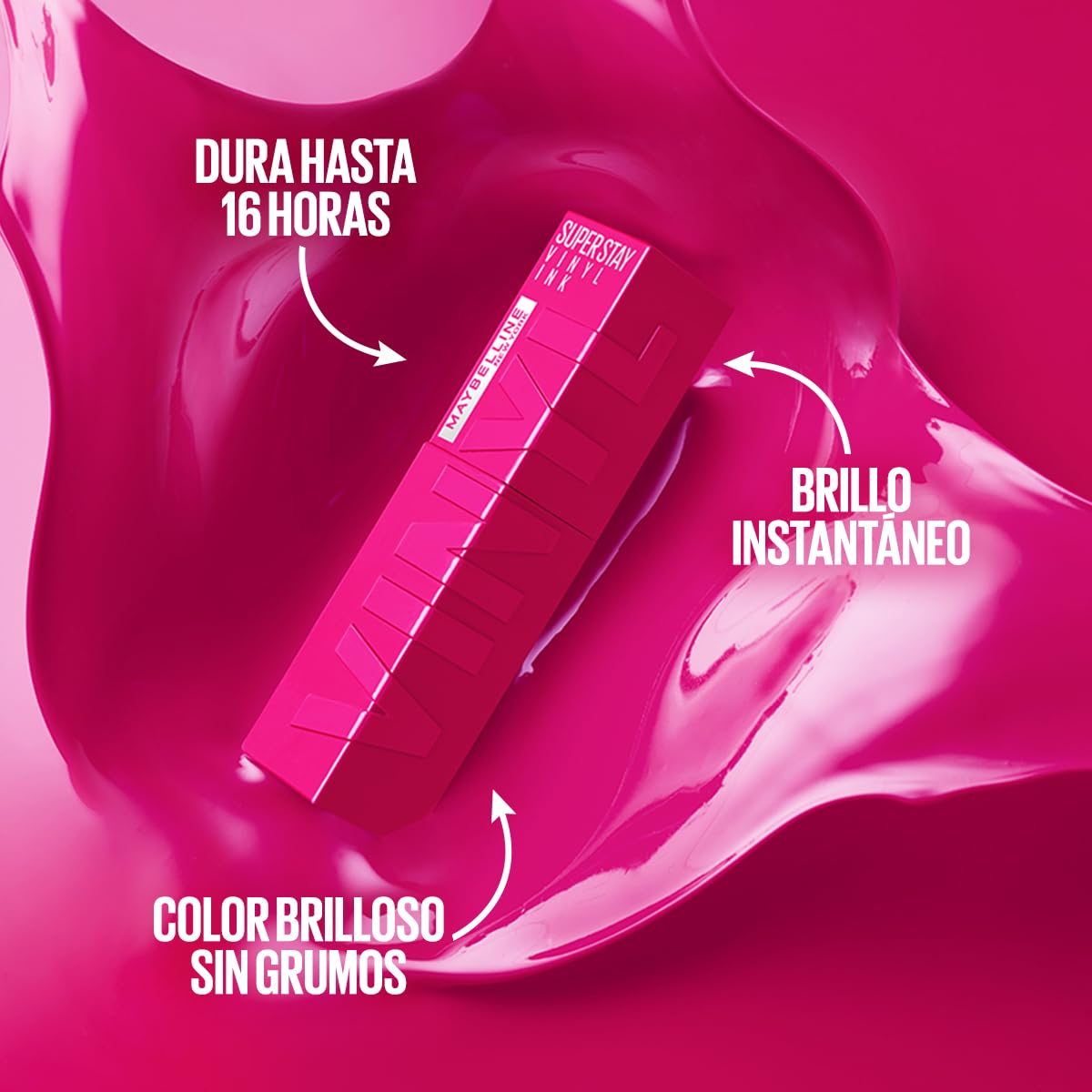 Maybelline Labial líquido brillante Superstay Vinyl Ink Tono Upbeat, 4.2ml - Dura hasta por 16H, brillo instantáneo sin grumos, sin transferencias