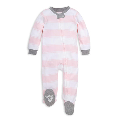 Burt's Bees Baby Pijamas de Algodón Orgánico para Bebé - 0-3 Meses - Raya de rugby rosa
