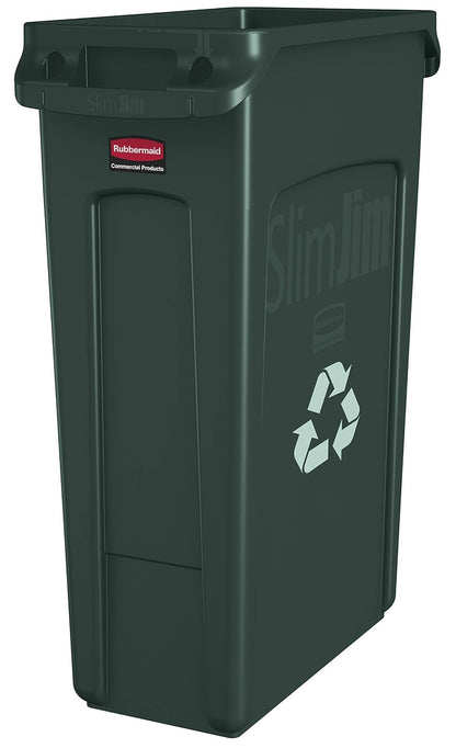 Rubbermaid Commercial Slim Jim Recycling Container with Venting Channels, Plastic, 23 Gallons, Green (354007GN)