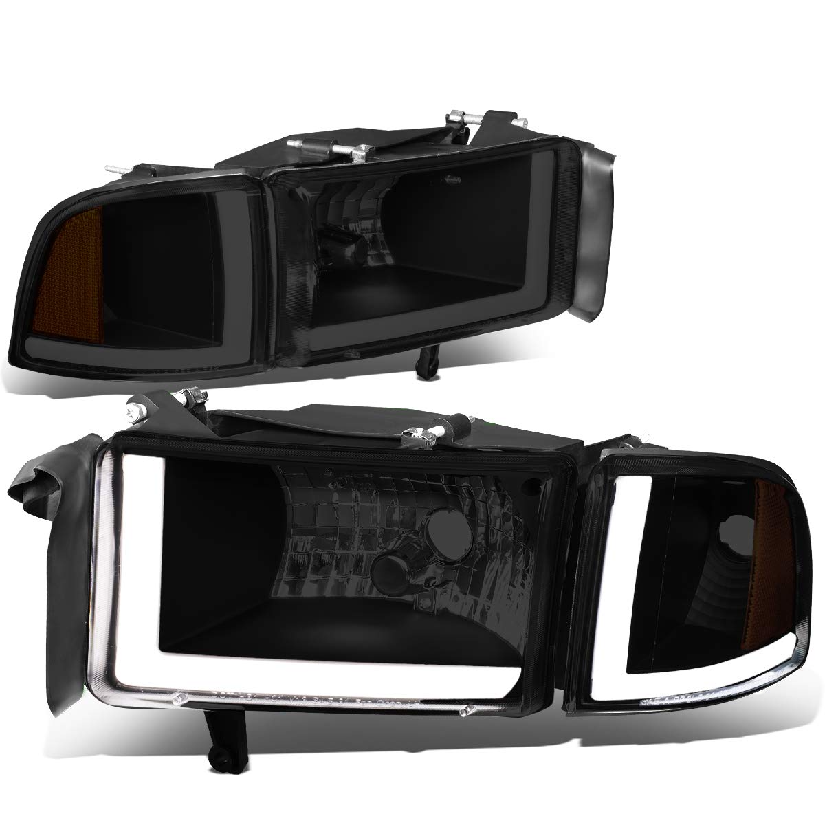 DNA Motoring HL-LB2-DR944-BK-SM-AM Faros Delanteros Ámbar Ahumado LED DRL Repuesto para Dodge Ram 1500 94-01