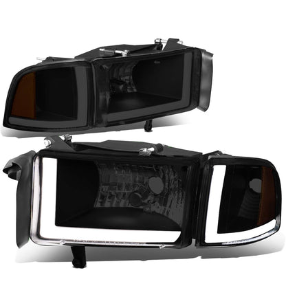 DNA Motoring HL-LB2-DR944-BK-SM-AM Faros Delanteros Ámbar Ahumado LED DRL Repuesto para Dodge Ram 1500 94-01