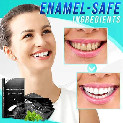 Smile Stains-gone Strips, Tiras blanqueadoras de dientes, Adhesivo dental de carbón activado por dientes, Elimina rápida y eficazmente las manchas de café, té, fumar y vino (14 Pairs)