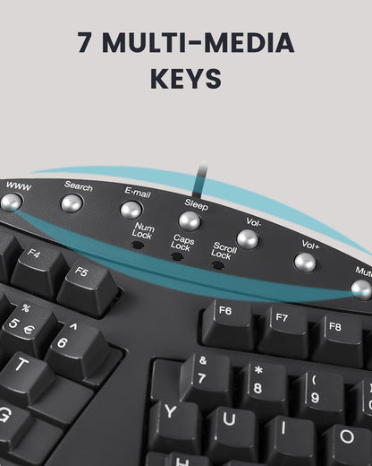 Perixx PERIBOARD-512B Teclado ergonómico con Cable - Teclado Dividido, reposamuñecas, Escritura Natural, conectividad USB con Cable - Inglés de EE. UU. - Negro