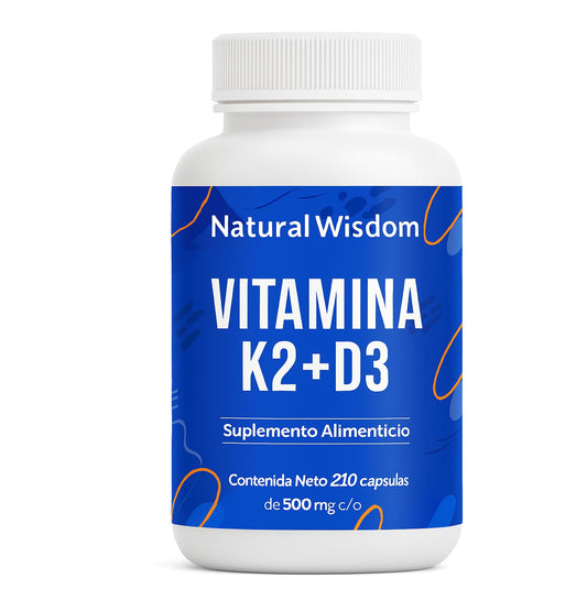 Vitamina D3 K2 y Vitamina A para Mayor Absorción de Calcio, Huesos Fuertes, Salud de Piel con 210 capsulas | Vitamina D3 400 ui Vitamina K2 | Natural Wisdom