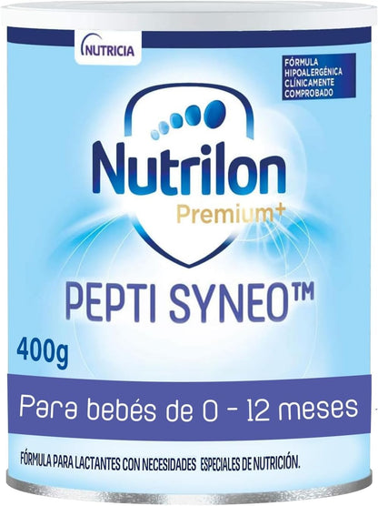 Nutrilon Premium+ Pepti Syneo, Leche en Polvo, Fórmula Hipoalergénica con Proteína de Suero Extensamente Hidrolizada para Necesidades Especiales, Diseñada para los Bebés de 0 a 12 meses, 400 g