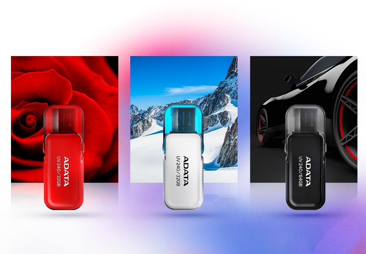 ADATA 64 GB Memoria Flash USB 2.0 con Tapa Retráctil Color Negro (Modelo UV240)