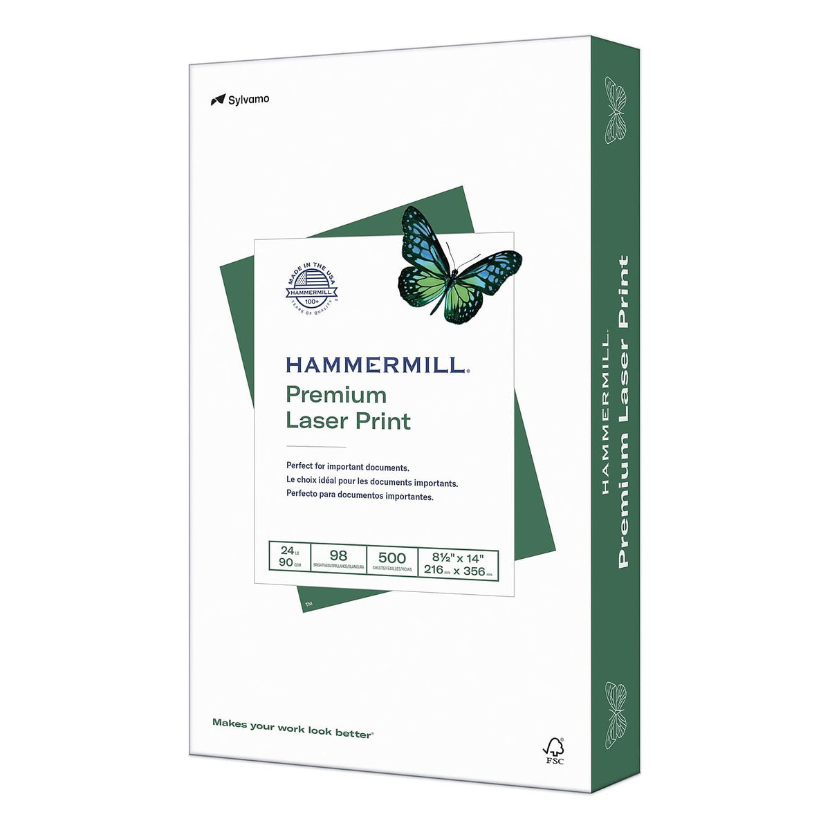 Hammermill - Papel para impresora (impresión láser de alta calidad, 10,9 kg, 8,5 x 14, 1 resma (500 hojas), 98 brillante, fabricado en los Estados Unidos, 104612