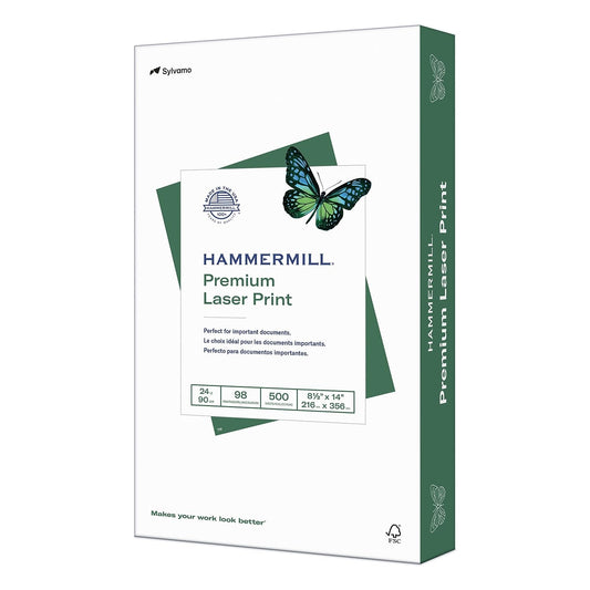 Hammermill - Papel para impresora (impresión láser de alta calidad, 10,9 kg, 8,5 x 14, 1 resma (500 hojas), 98 brillante, fabricado en los Estados Unidos, 104612