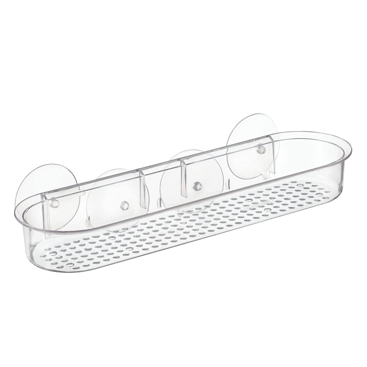 interDesign Basic Estante para Ducha, repisa de Ducha Larga con ventosas y Fabricada en plástico, Transparente