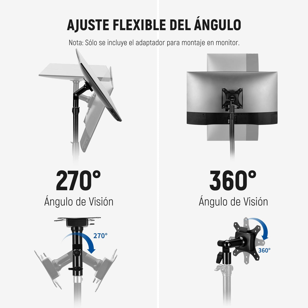 NEEWER Adaptador de Soporte Monitor con Soporte VESA Liberación Rápida, 270° Ajustable Metal 5/8" C Soporte Adaptador de Soporte luz para Pantalla Impacto Exterior TV de 17-32", Carga MAX 8kg, MA010