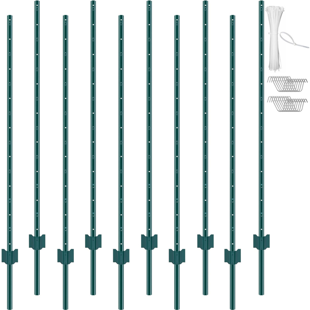 VEVOR Postes de Cerca de Metal 152,4 cm Postes de Cerca de Acero al Carbono Resistentes 10 Piezas Postes de Metal para jardín, Césped, Granjas, Cercas al Aire Libre, Huertos, Carreteras, Verde