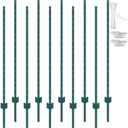 VEVOR Postes de Cerca de Metal 152,4 cm Postes de Cerca de Acero al Carbono Resistentes 10 Piezas Postes de Metal para jardín, Césped, Granjas, Cercas al Aire Libre, Huertos, Carreteras, Verde
