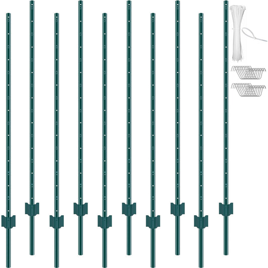 VEVOR Postes de Cerca de Metal 152,4 cm Postes de Cerca de Acero al Carbono Resistentes 10 Piezas Postes de Metal para jardín, Césped, Granjas, Cercas al Aire Libre, Huertos, Carreteras, Verde