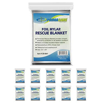 Primacare HB-10 Manta térmica de emergencia de Mylar (paquete de 10), 52 pulgadas de largo x 84 pulgadas de ancho