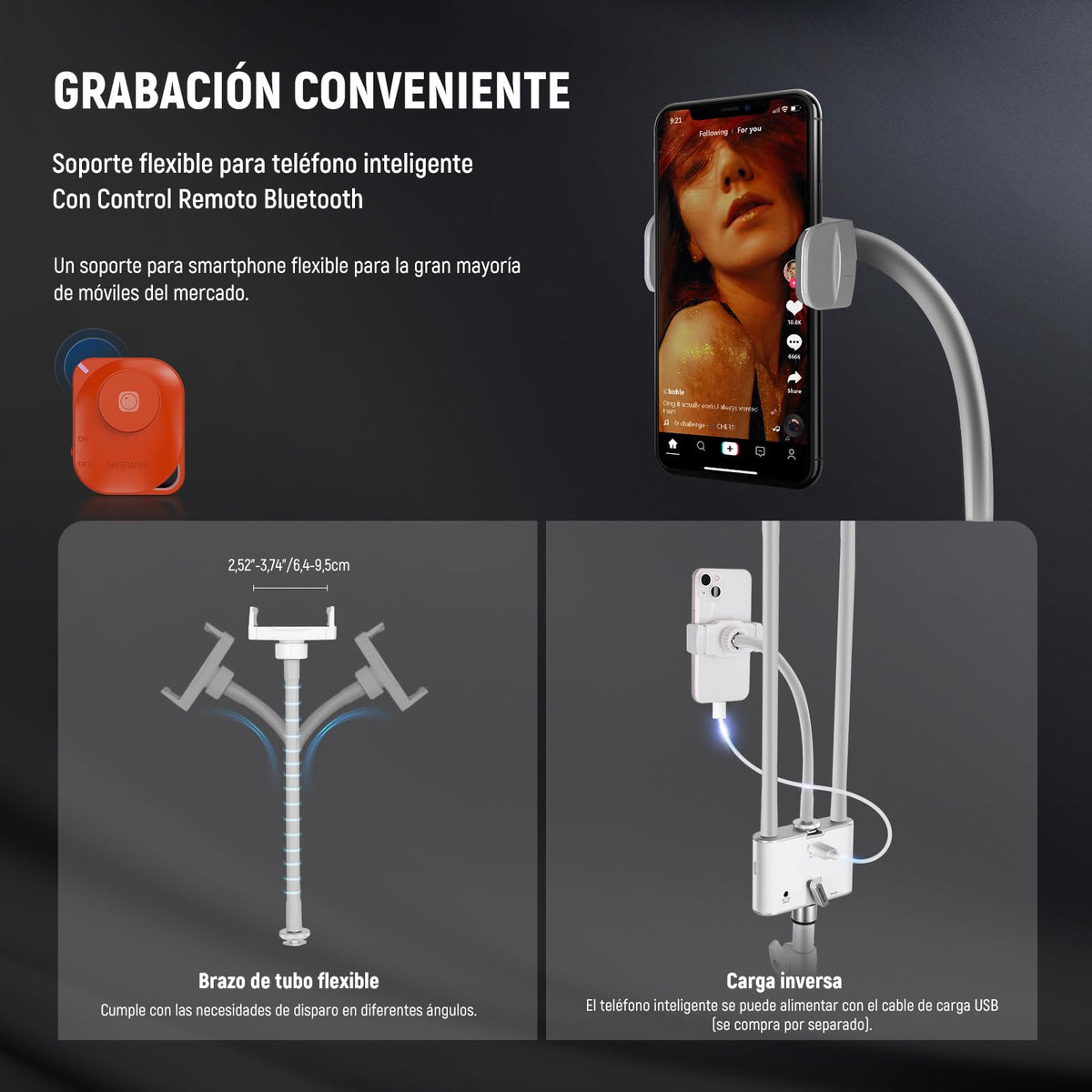 NEEWER Iluminación Fotografía Bicolor con Soporte para Celular, Compatible con 2.4G/PC/Mac y Control de 2 Cabezal Luz Video, Lámpara con Doble Brazo para Maquillaje, Pestañas, Cejas, Tatuajes, BH40B