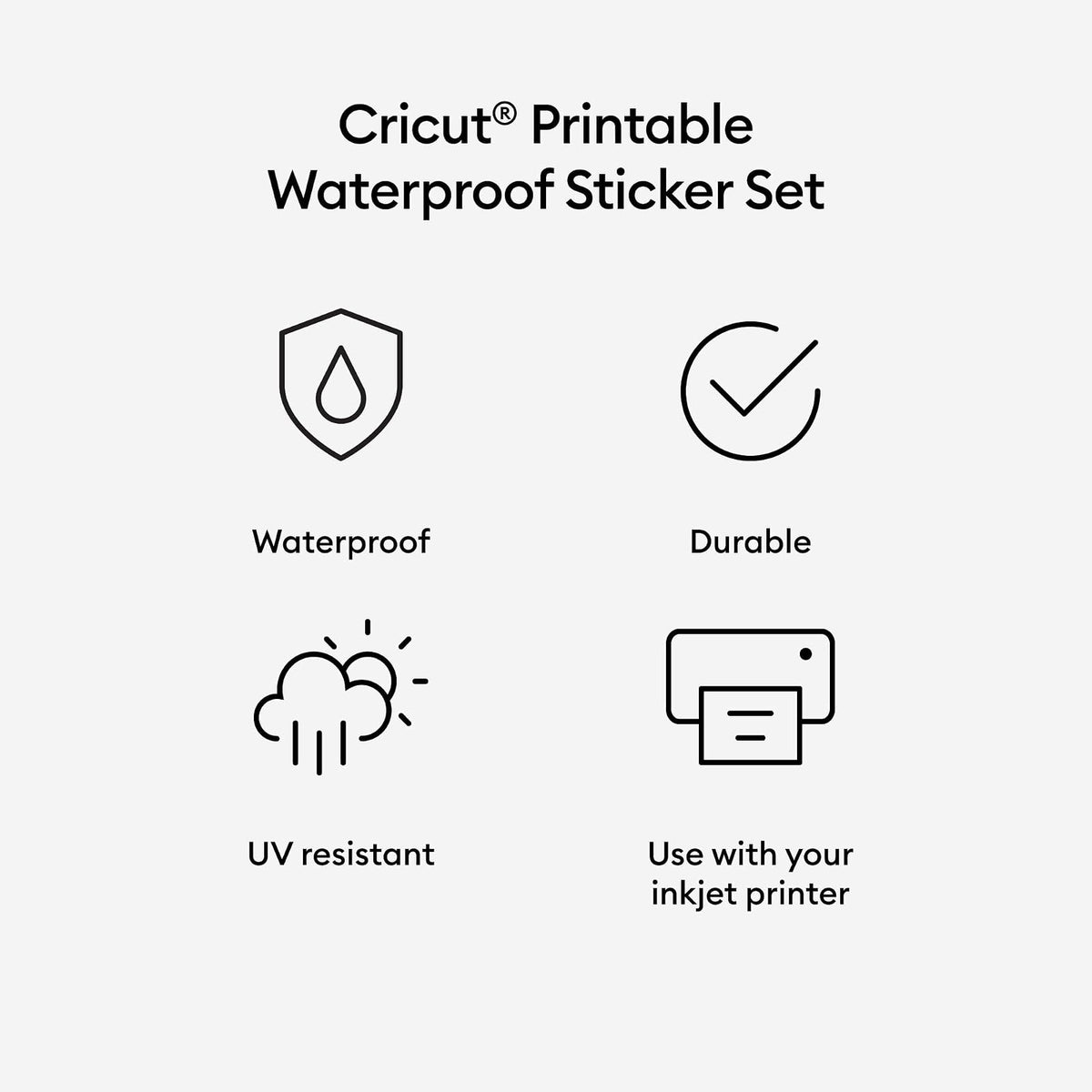 Cricut - Juego de pegatinas impermeables para imprimir, color blanco | Pegatinas imprimibles para impresora de inyección de tinta – Funciona con las máquinas Joy Xtra, Explorer y Maker