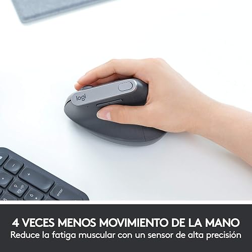 Logitech MX Vertical Mouse Inalámbrico Ergonómico, Multi-Computadora, 2,4 GHz/Bluetooth con Receptor Unifying USB, Seguimiento Óptico 4000 dpi, 4 Botones, Carga Rápida, Portátil/PC/Mac/iPad OS - Negro.