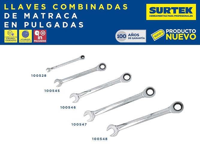 Surtek 100548 Surtek Llave combinada matraca 1 de pulgada, color, pack of/paquete de 1
