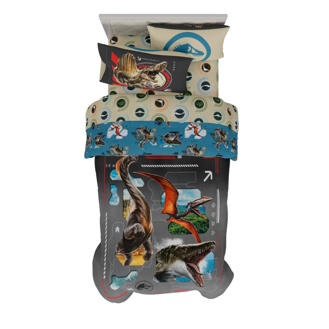 Franco Juego de Ropa de Cama Miffy, Edredón Reversible con Funda - 4 Piece Twin Size - Jurassic World Rebirth