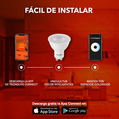 Tecnolite Connect Foco GU10 Inteligente Led, Beam Smart, 5 W, Conexión Wifi, Luz CCT Atenuable, Compatible con Tecnolite Connect App Compatible con Alexa, Contenido 1 Lámpara Inteligente