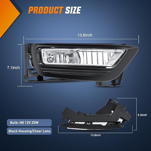 Nilight Fog Lights Assembly Compatible with 2013 2014 2015 Honda Accord (4-door Sedan) w/H8 12V 25W Bulbs Clear Lens Driver and Passenger Side