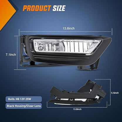 Nilight Fog Lights Assembly Compatible with 2013 2014 2015 Honda Accord (4-door Sedan) w/H8 12V 25W Bulbs Clear Lens Driver and Passenger Side