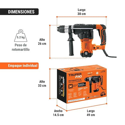 Truper PRO ROEL-60A, Rotomartillo SDS Plus/destornillador 6 J, 1500W
