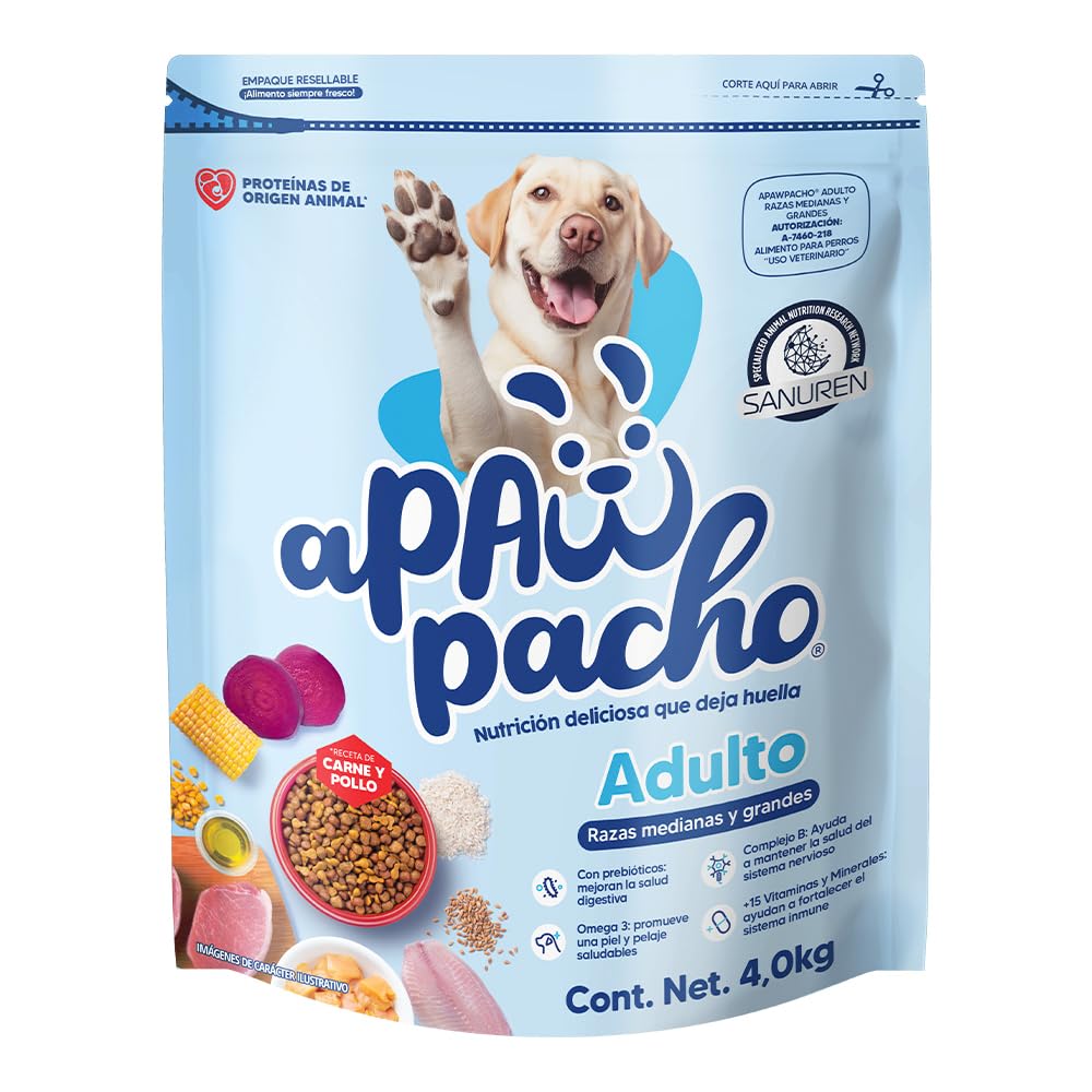 Apawpacho Alimento para Perros Adultos Razas Medianas y Grandes, 4 kg.