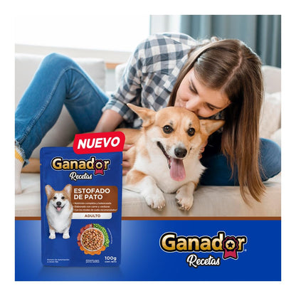 Ganador Recetas Estofado de Pato para Perros Adultos de Todas Las Razas, Azul, Paquete con 22 Piezas de 100 g c/u