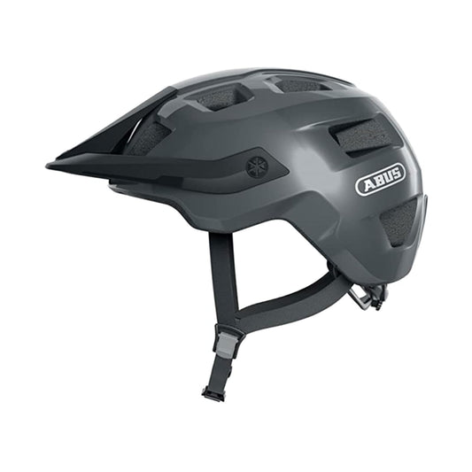 ABUS MTB Casco MoTrip - Casco de Bicicleta Robusto con Visera Ajustable en Altura para Ciclistas de montaña - Ajuste Individual - Unisex - Gris Brillante, L