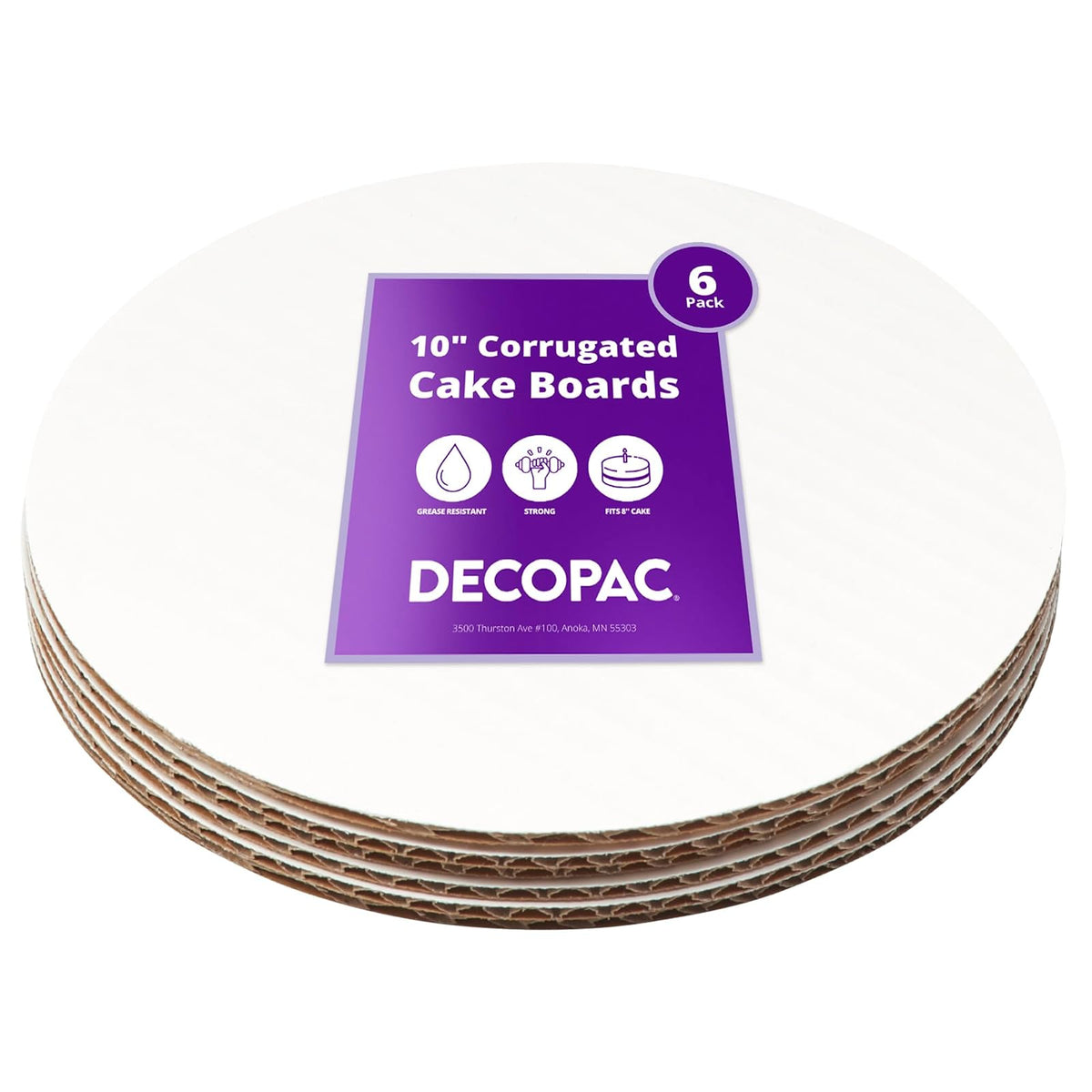 DecoPac Tabla Redonda Encerada para Tartas 25,4 cm | Blanco, paquete de 6, 0,3 cm de grosor, resistente a la grasa, cartón corrugado