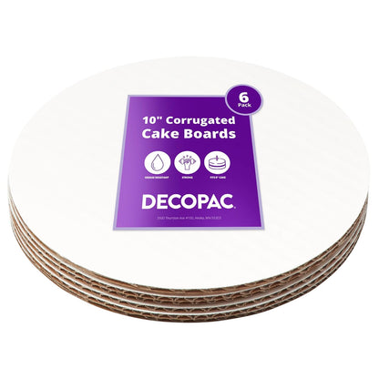 DecoPac Tabla Redonda Encerada para Tartas 25,4 cm | Blanco, paquete de 6, 0,3 cm de grosor, resistente a la grasa, cartón corrugado