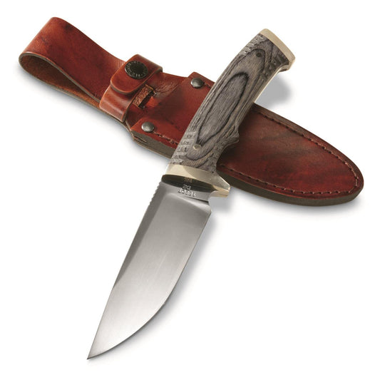 Old Timer Heritage Series Cuchillo 169OT | 10.2 pulgadas, hoja fija, acero D2, mango madera laminada, funda cuero, para caza y campamento