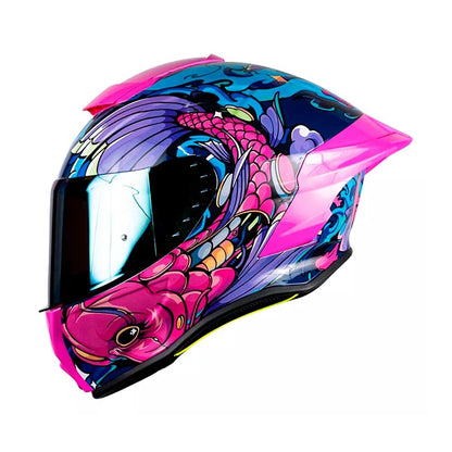 KOV Casco Buster KOI Rosa Deportivo AERODINAMICO para Moto Certificado Dot