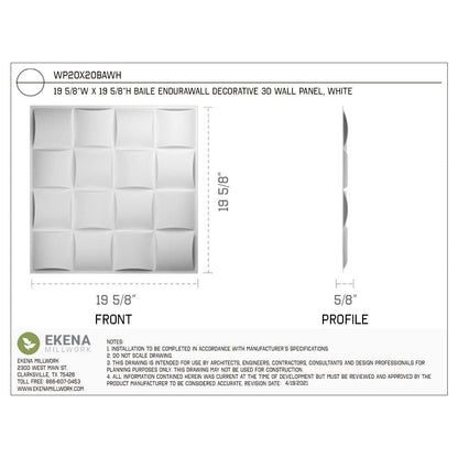 Ekena Millwork WP20X20BAWH 19 5/8 pulgadas de ancho x 19 5/8 pulgadas de alto Baile EnduraWall - Cubiertas decorativas 3D para paneles de pared 2.67 pies cuadrados