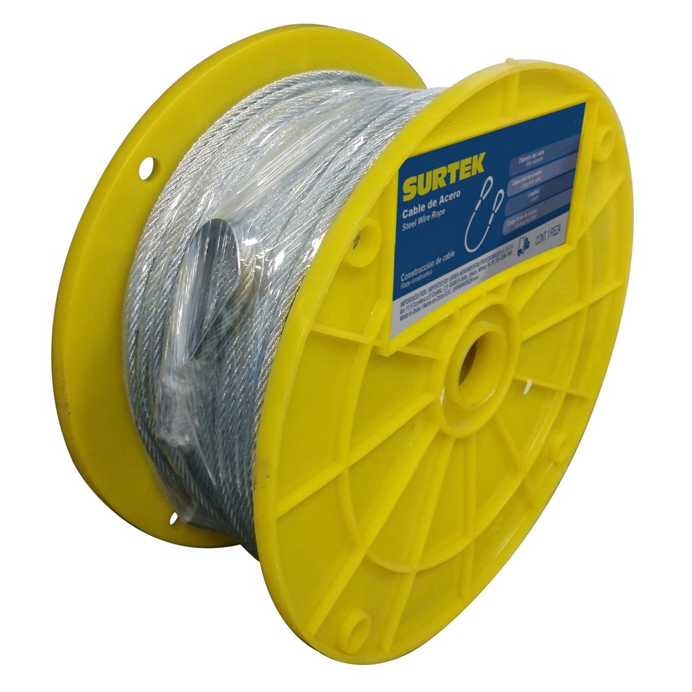 Surtek CA122 Cable de acero con guardacabo 1/16" x 152 m construcción de 7 x 7
