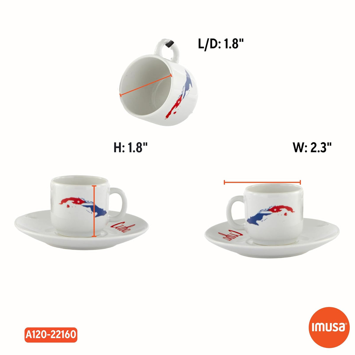IMUSA Juego de 8 tazas de expreso de Cuba con platillos y estante de 1.5 oz