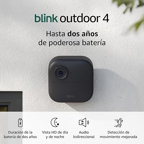Blink Outdoor 4 - Cámara de seguridad inalámbrica inteligente, con dos años de duración de batería, compatible con Alexa. Sync Module 2 incluido. Sistema de 1 cámara (Negro)